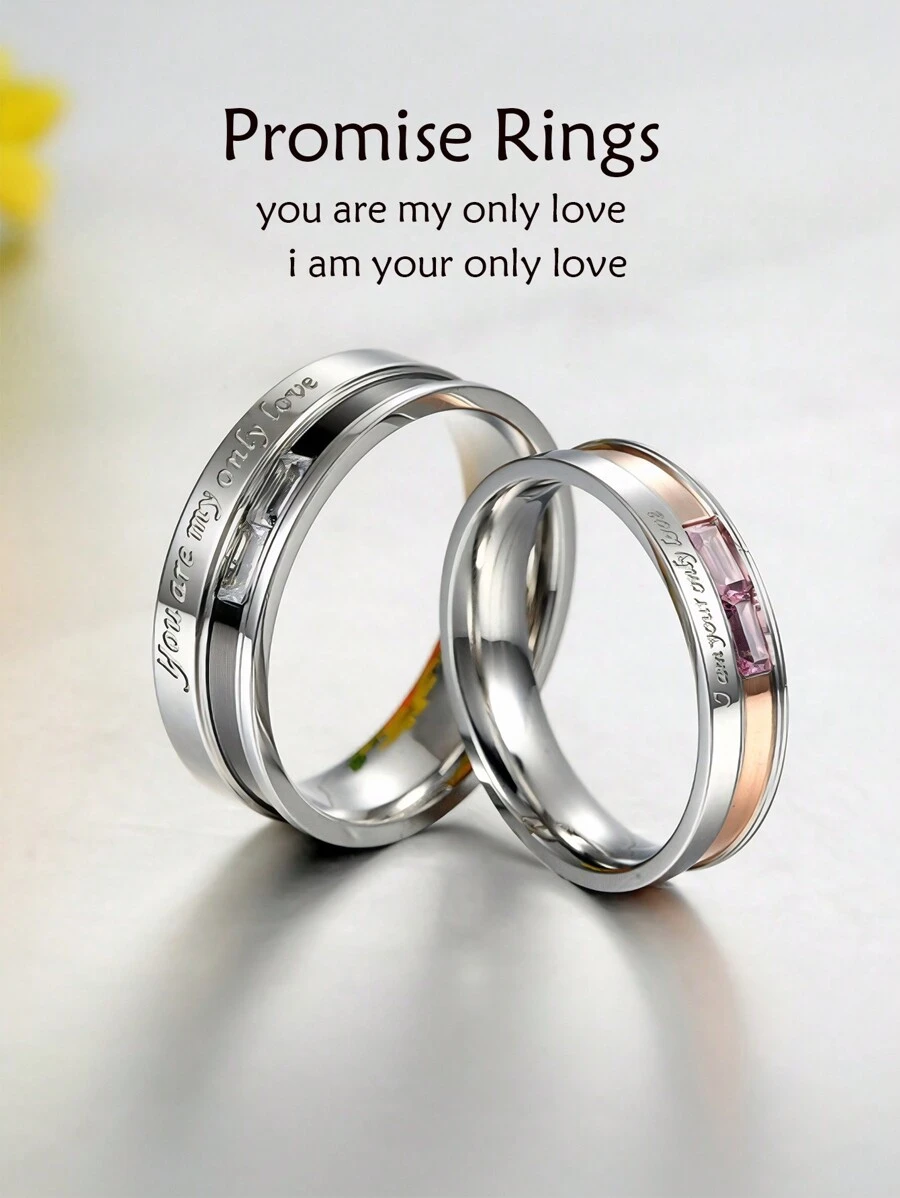 MONALLY Anillos de promesa Solo amor Diseño popular Anillos de pareja de acero inoxidable con circonita cúbica para hombre y mujer Anillos de promesa, boda, compromiso Regalo de aniversario, Día de San Valentín, Mamá, Madre, Día de la Madre, Regalo