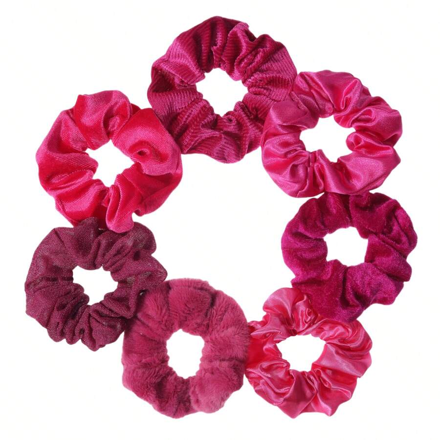 7 pièces Élastiques à cheveux couleur unie pour femmes, bandeaux pour cheveux doux et élégants, set de variété de tons roses