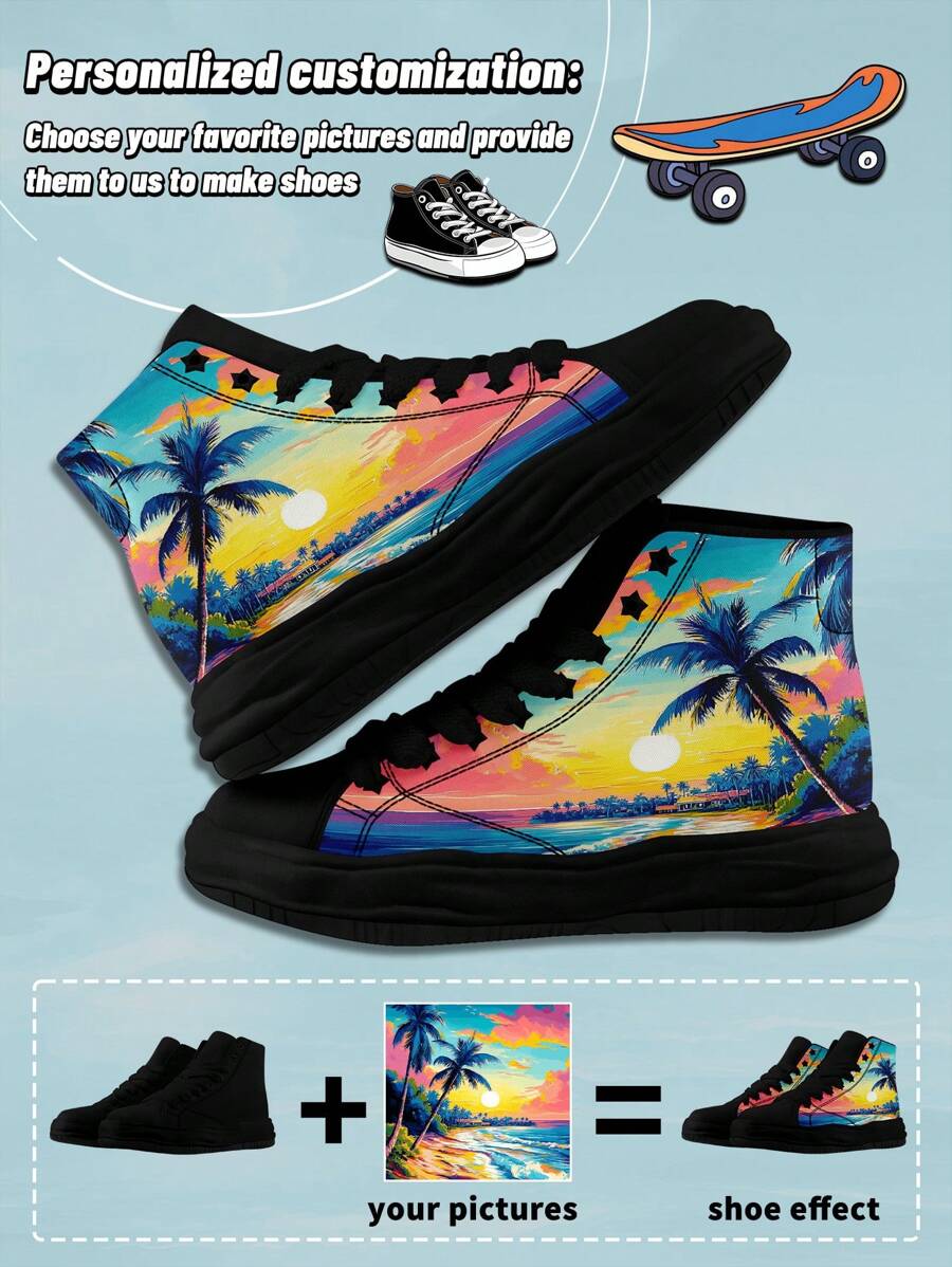 1 Paar maßgefertigte High-Top Sportschuhe, personalisierte Bild-Sneakers, maßgefertigte Sneakers mit dicker Sohle, personalisierte High-Top Stoffschuhe, Foto-Sneakers, maßgeschneiderte Sneakers für Frauen und Männer, Geschenke für Trauzeugen, Jahrestage, Valentinstag, Geburtstage, Hochzeiten, Geschenke für beste Freunde, ideal für Mutter/Vater/sie/ihn/Freundin/Freund/Ehefrau/Ehemann/Freund.