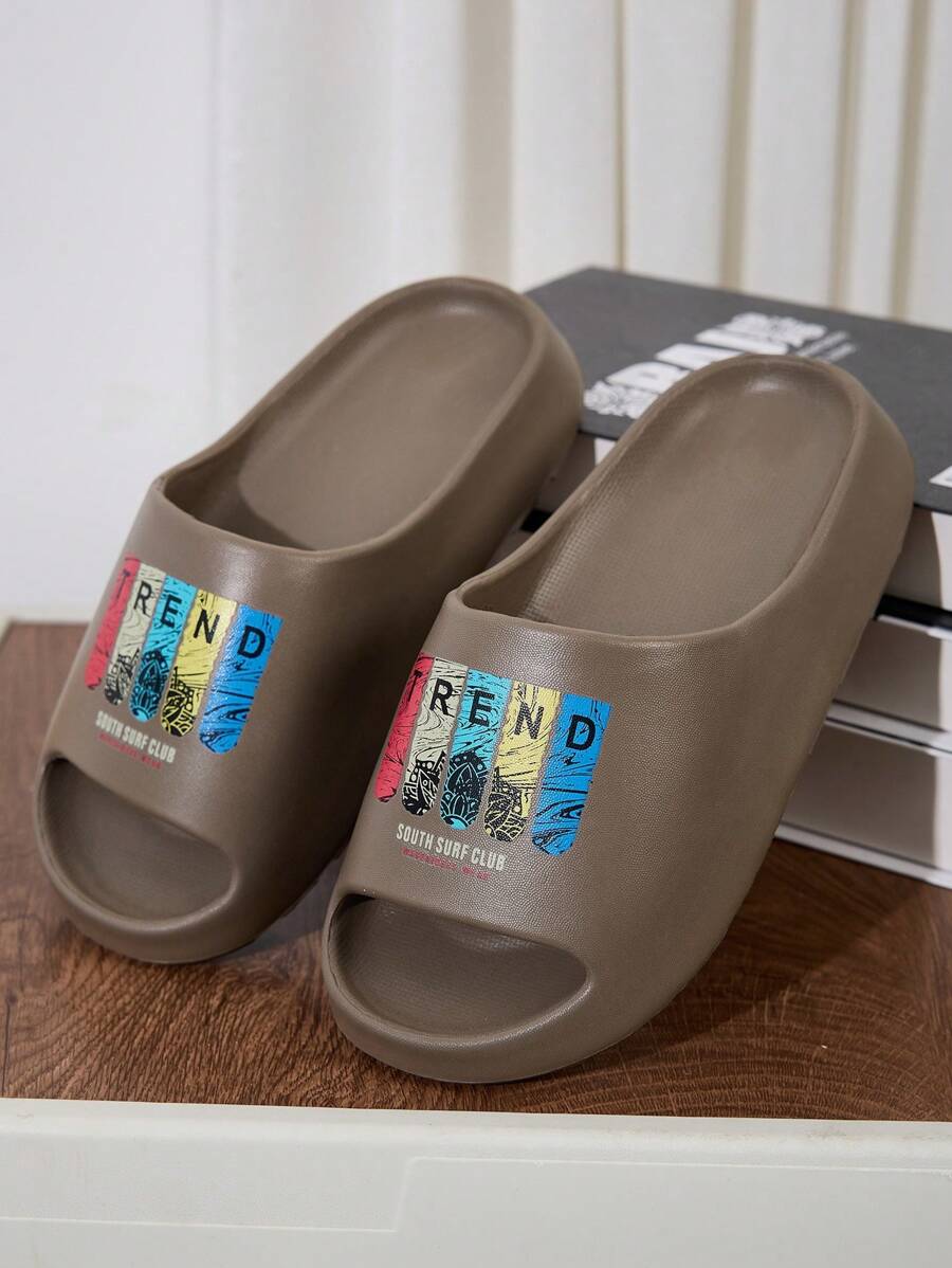 Zapatillas con estampado de letras con estilo retro para adolescentes, transpirables y ligeras de suela blanda de EVA antideslizante para uso diario en interiores/exteriores y playa, disponibles en varios colores