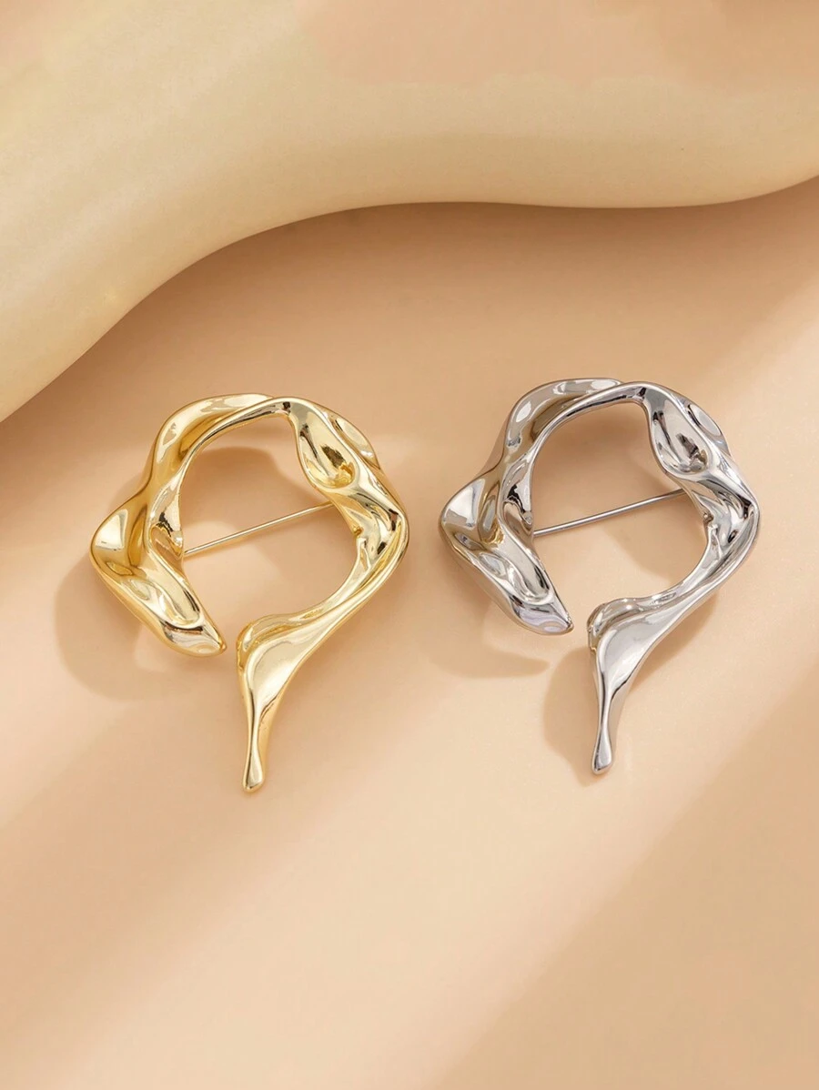 1pc Creative Japanese-Style Minimalist Geometric Round Ring Brooch, Asymmetrical Lava Liquid Flower Pin