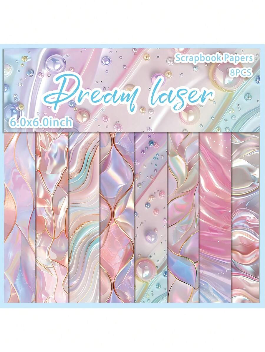 8 Sheets Pink Laser Faux Pearl Scrapbook Paper, Scrapbooking Supplies,Craft Paper,Junk Journal Paper,Decoupage Paper For Bullet Journal,Card Making,DIY Art Crafts Collages,School Supplies,Back To School