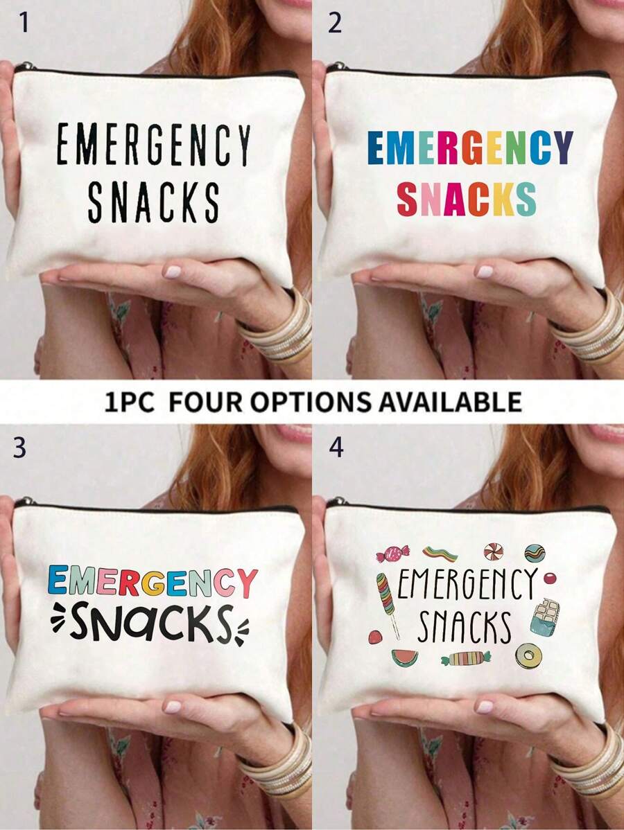 EMERGENCY SNACKS Print Snack Bag ,Travel Cosmetics Bag Zipper Makeup Bag Toiletry Bag, Pen Bag Storage Bag, Ideal For Travel, Cosmetics, Snack Storage Great Gift For Friends & Sisters