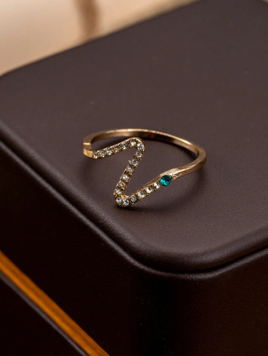 1pc Fashionable Minimalist Snake Shaped Rhinestone Embellished Elegant Ring