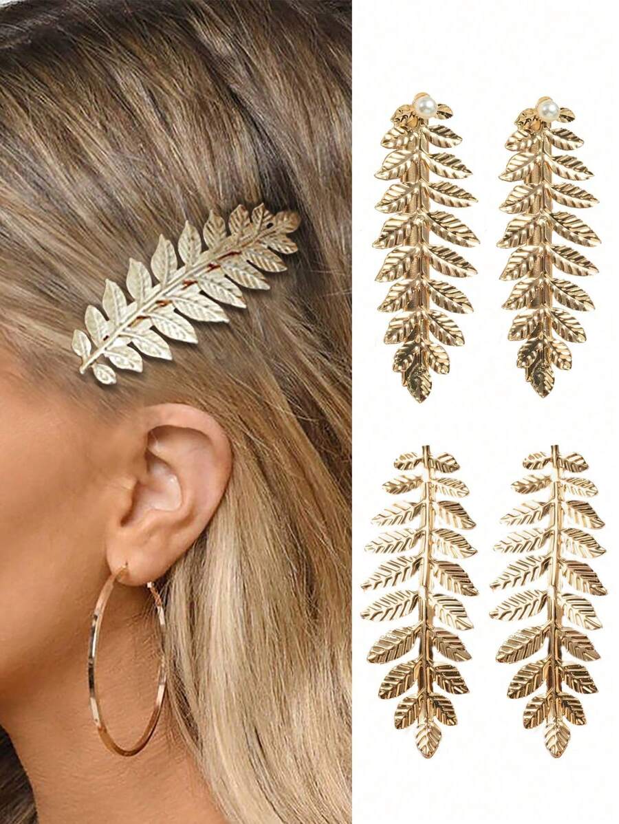 Metal Leaf Hair Clips Set, Leaf Edge Bangs Clips, Fairy Knotted Tree Leaves Hair Accessories, Versatile Duck Clips Barrette