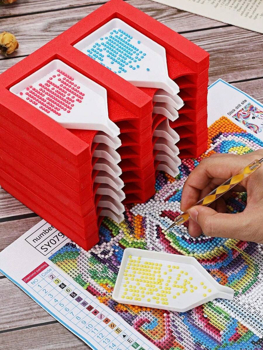 16 Slot Diamond Painting Storage Rack And 16 Diamond Trays, Drawing Accessories Tray Tower Drawing Multifunctional Tray Storage Box, Diamond Embroidery Mosaic Decoration Handicraft Drawing Tool Kit For Adults DIY Crafts