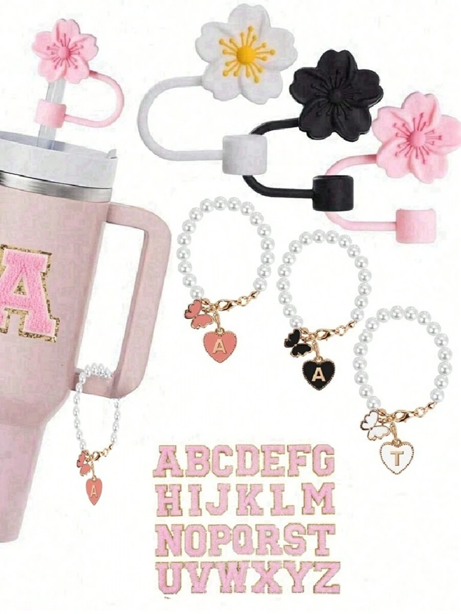 3pcs/Set: 1pc Silicone Straw Topper & 1pc Letter Cup Sticker1pc LetterHeart Butterfly Cup Marker Set, Fits 30-40 Oz Cups, 9-10mm Straw Diameter, Handled Glass Cups, CuteAccessories.Compatible With Stanley