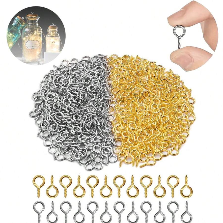 100 piezas Anillos, pernos, tornillos de cabeza redonda con ojal cerrado, ganchos de argolla, clavos autorroscantes para colgar en la pared, para manualidades de joyería, artesanía, fotos, arcilla y colgantes de resina
