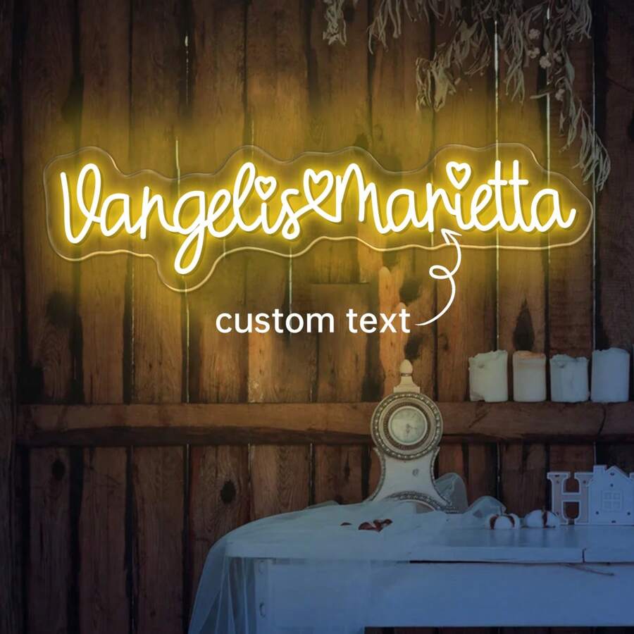 Letrero de neón personalizado para decoración de boda, letrero de neón personalizado para decoración de habitación, regalo del Día de San Valentín, nombres de pareja personalizados con corazón, letrero de neón iluminado, decoración de pared del hogar, telón de fondo para boda y compromiso, regalo para amante