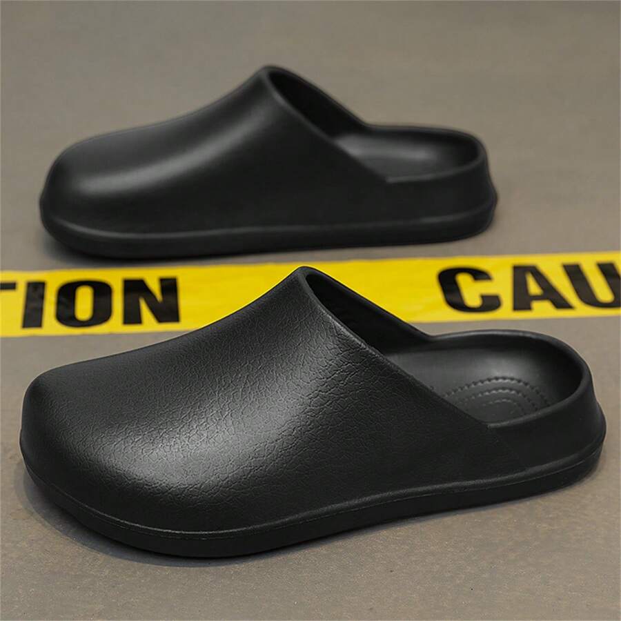 Men's Chef Shoes, Closed-Toe Sandals, Breathable Slip-On Clogs, Non-Slip, Comfortable, Lightweight, Soft, Suitable For Kitchen Work, Fashion Black, Plus Size