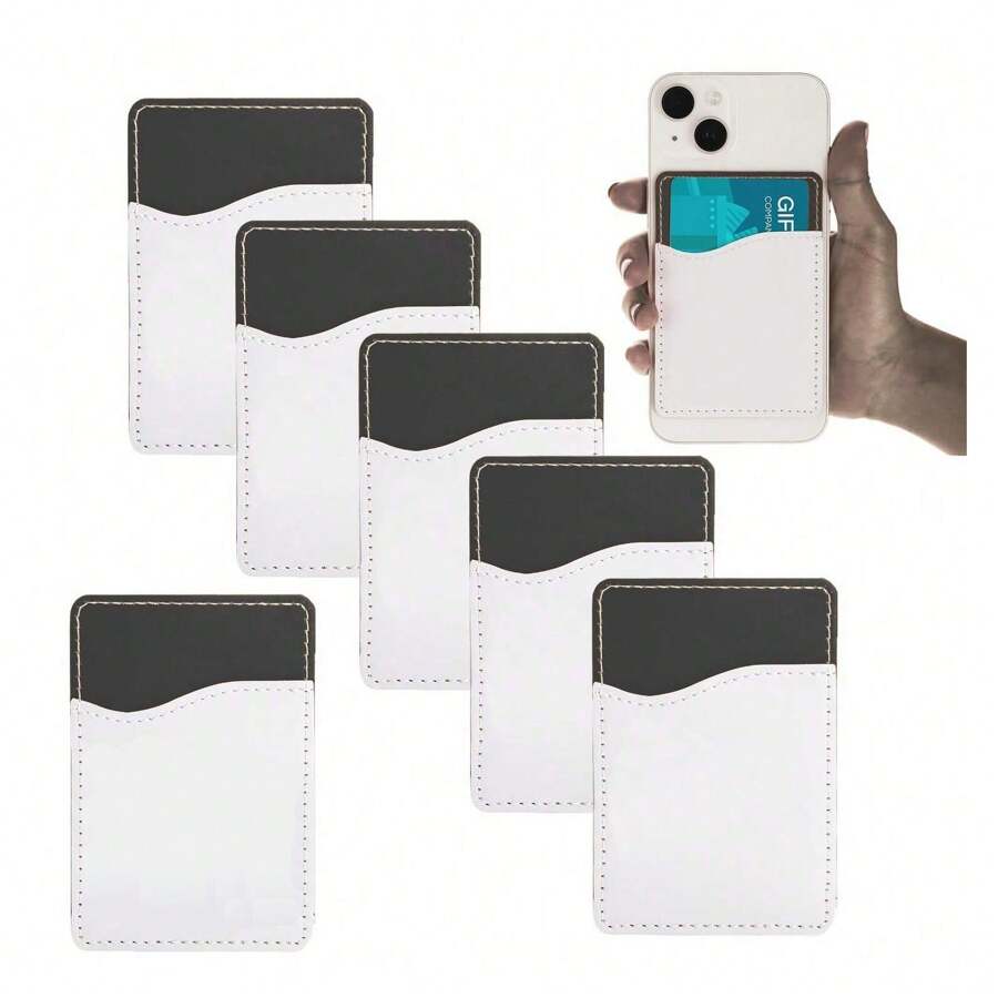 6 Packs Blanks Phone Wallet, PU Leather Phone Card Holder For Back Of Phone, DIY Blanks Credit Card Pocket For Phone Case, Stick On Wallet For Cell Phone