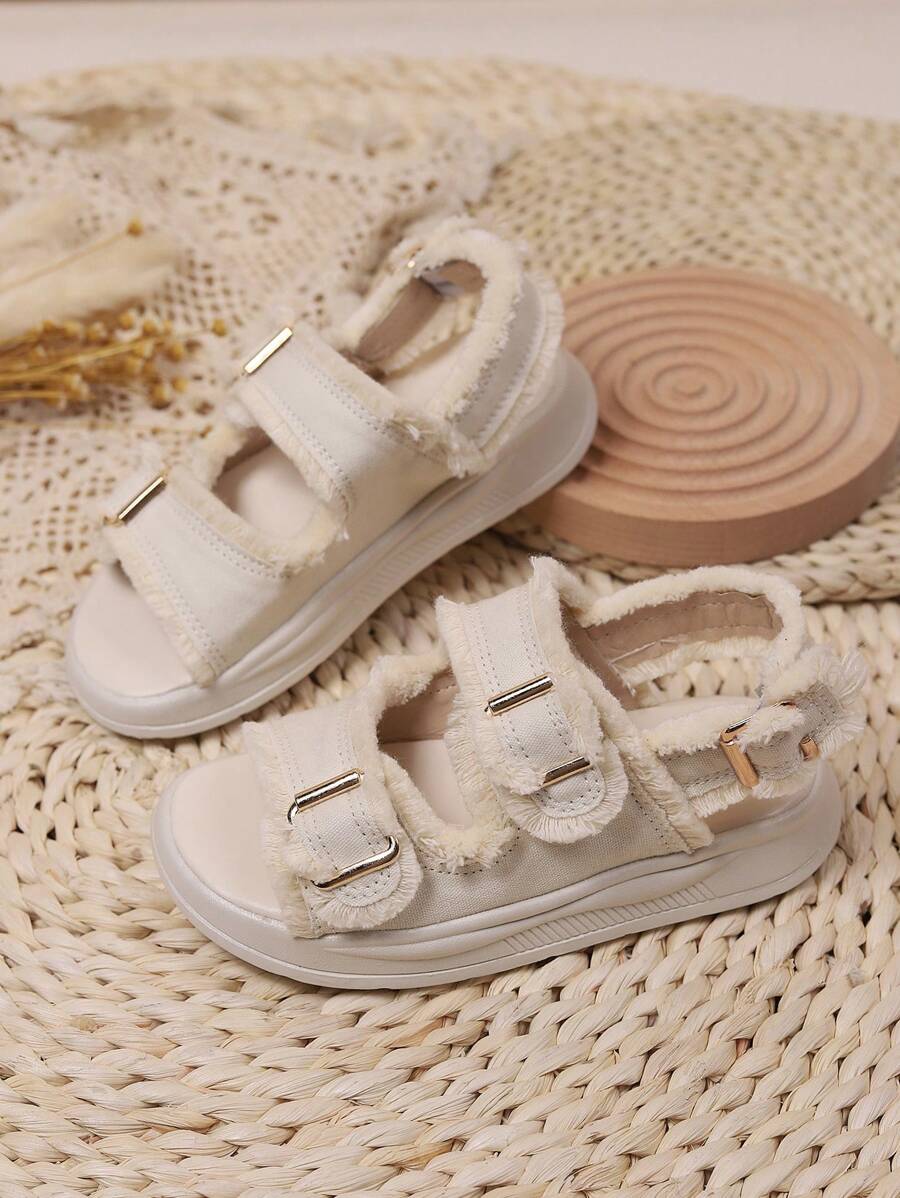 1 pereche de sandale retro romane pentru fete, sandale casual cu talpă groasă pentru vară