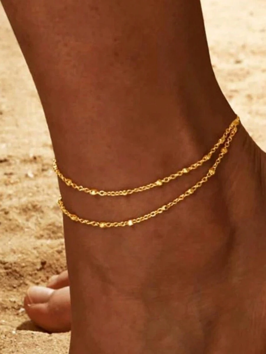 1pc Double Layer Steel Anklet, Boho Beach Style Anklet, Gift For Women