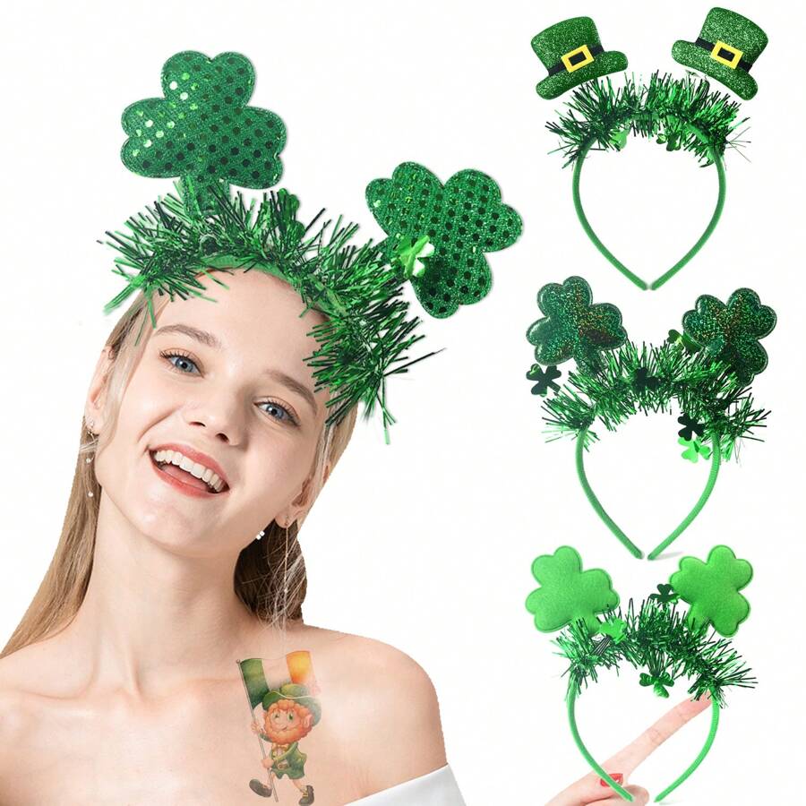 1pc St. Patrick's Day Clover Headband, Irish Festival Party Decoration Hair Accessory, Shamrock & Clover Ornament Headband, Carnival Party Supplies, Birthday Celebration