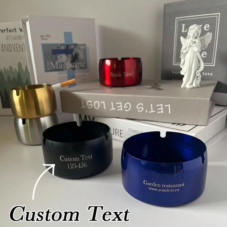 5 piezas Set de ceniceros de acero inoxidable a prueba de viento, personalizado con grabado láser, adecuado para promociones de eventos, regalos corporativos, fiestas de boda y cumpleaños, picnic y camping, decoración para jardín, bar, restaurante, cafetería, regalo ideal para familia, pareja, compañero de trabajo