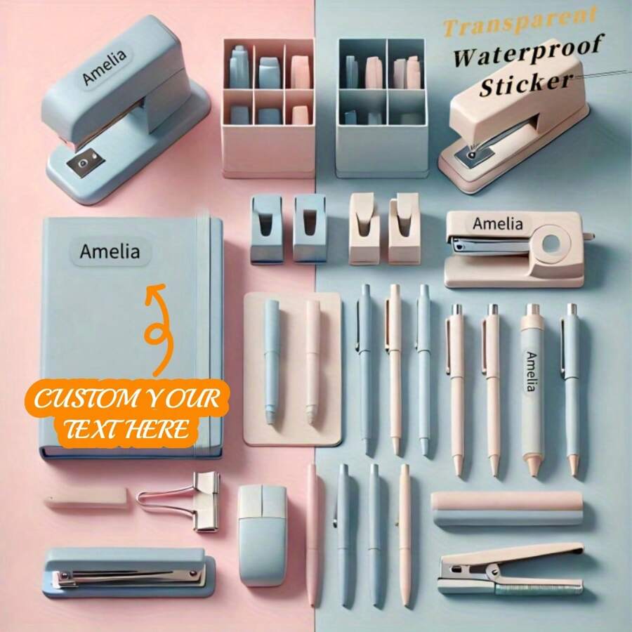 45/90/180/270/360pcs Options Custom Waterproof Name Stickers - PET Labels For Bottles & Notebooks, Tear-Resistant, Easy Apply/Remove