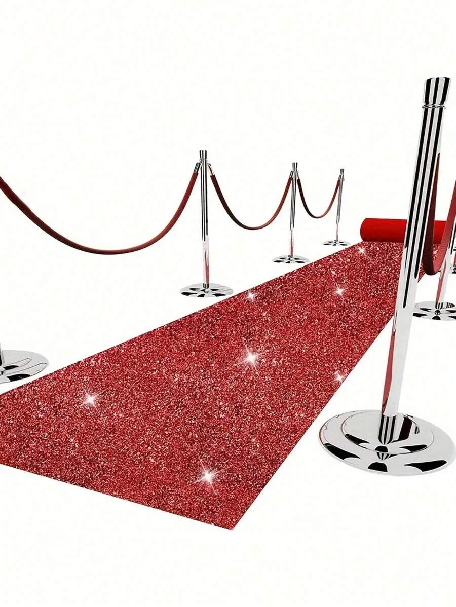 1pc 75*300/75*500cm Red Glitter Aisle Runner Carpet, Romantic Wedding Aisle Runways, Outdoor Birthday Decorations, Valentine's Day Decoration, Proposal Scene Decoration Glitter Rug, Indoor And Outdoor Decor