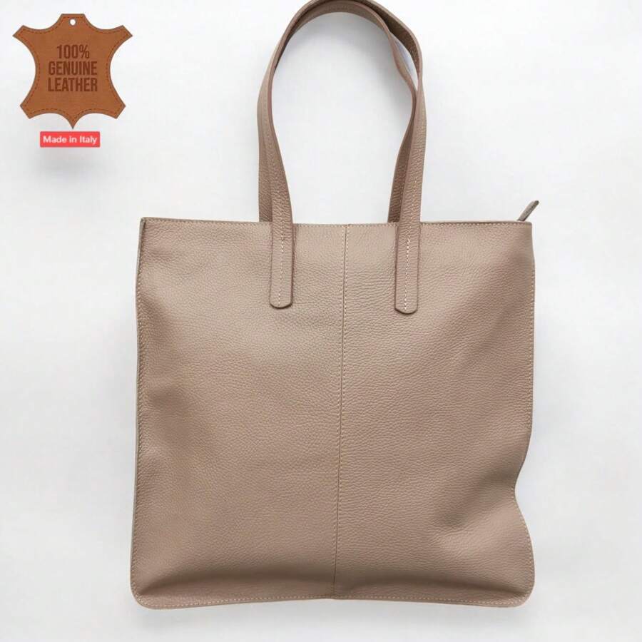 Bolso PIEL REAL, Hecho En ITALIA, Bolso De Hombro De Gran Capacidad Y Moda Para Mujeres, Bolso De Compras Informal Simple De Piel,Bolso Plegable De Gran Capacidad, Informal Y De Negocios,