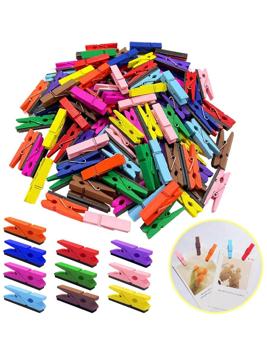 10 szt./20 szt./50 szt. Mini drewniane klipsy kolorowe klamerki do zdjęć i małe klamerki do klasy, tęczowe szpilki do klasy drewniane kołki do wieszania obrazów na ścianie pinezki drewniane klipsy, kolorowe drewniane spinacze do rękodzieła do wieszania/trzymania zdjęć, dekoracja imprezowa, zawieszka ścienna, rękodzieło DIY praca domowa szkoła dekoracja biura
