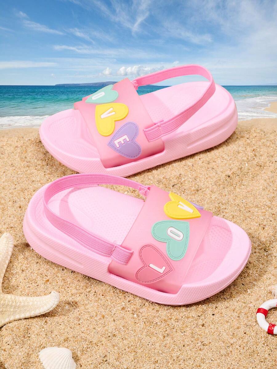 Sandali estivi piatti e leggeri, traspiranti ed , con motivo a cuore, per bambine, adatti per l'estate