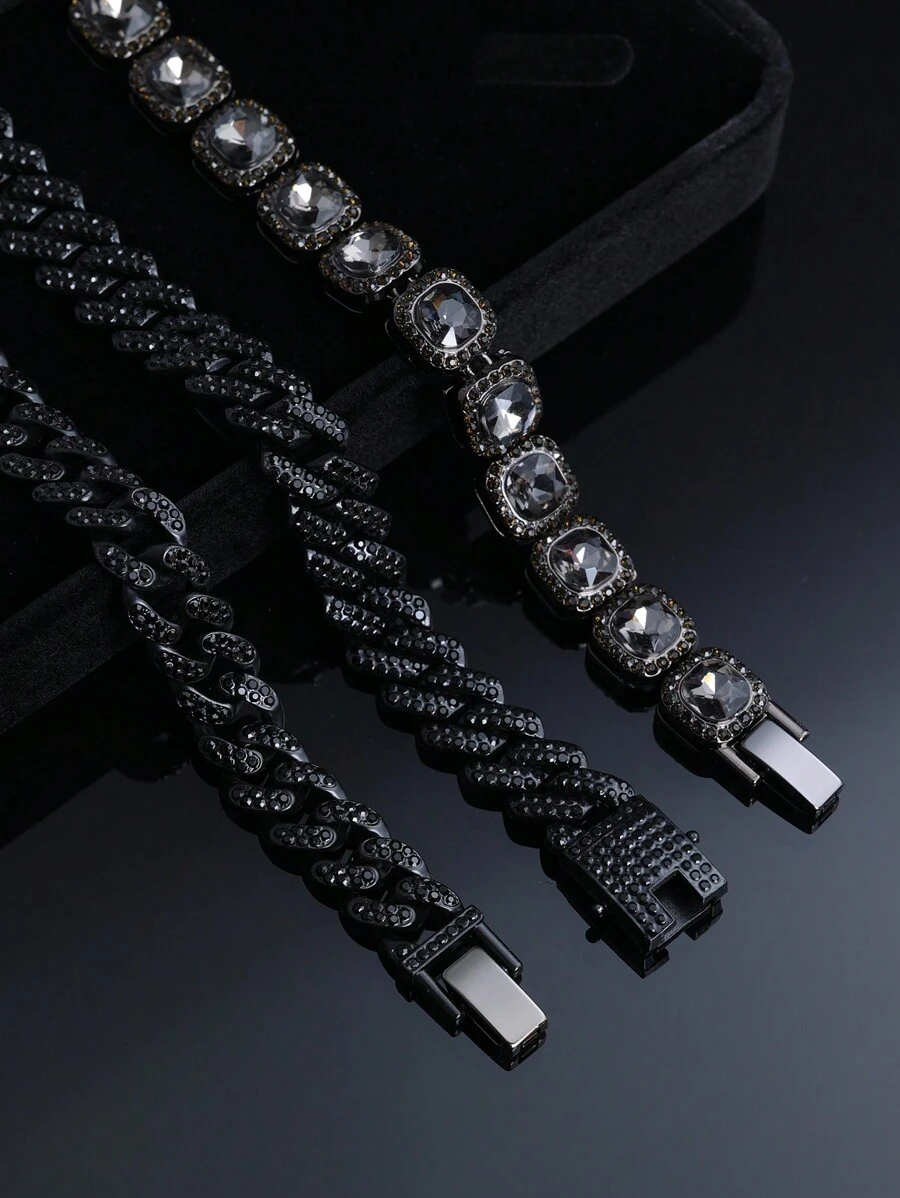 1 pieza Pulsera cadena cubana negra, joyería de moda hip hop, accesorios elegantes y brillantes para hombre, regalo ideal para el Día de San Valentín, Navidad, Cumpleaños, Aniversario
