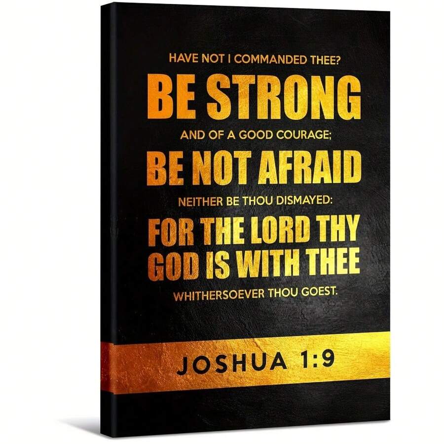 Bible Verse From Joshua 1:9 On Dark Background Large Wooden Framed Wall Art Home Decor Canvas Painting- For Bedroom, Bathroom, Living Room, Office, Kitchen, Holiday Gift- 1pc