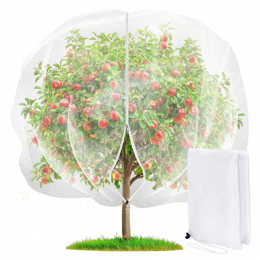 1 Pc Large Fruit Tree Netting Cover With Zipper, Garden Netting Pest Barrier Plant Tree Cover Bag Bug Bird Netting For Fruits Vegetables Tree Garden Protection Netting For Plant With Drawstring
