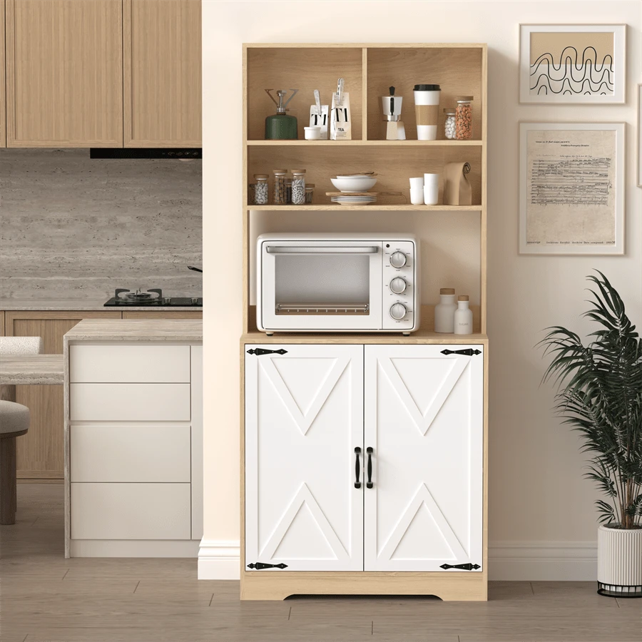 Pantry Cabinet With 2 Doors, 3-Tier Modern Kitchen Cabinet With Shelves, Freestanding Larder Cupboard, Kitchen Pantry Storage Cabinet For Kitchen, Dining Room