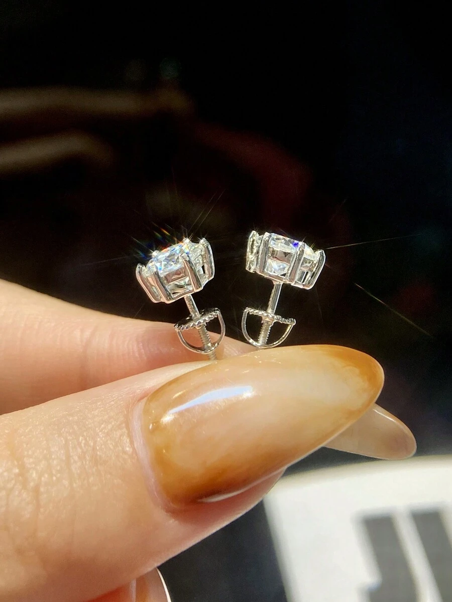 1 Pair 0.5ct-2ct Threaded Classic 6 Claw Design D Color Moissanite Diamond Earrings S925 Sterling Silver Stud Earrings Ladies Wedding Earrings Elegant Luxury Jewelry Gifts Jewelry Wedding Anniversary Gifts