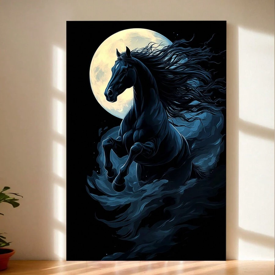 Black Horse Galloping, Large Size Wall Decor, Animal Theme Art, Living Room Office Wall Prints