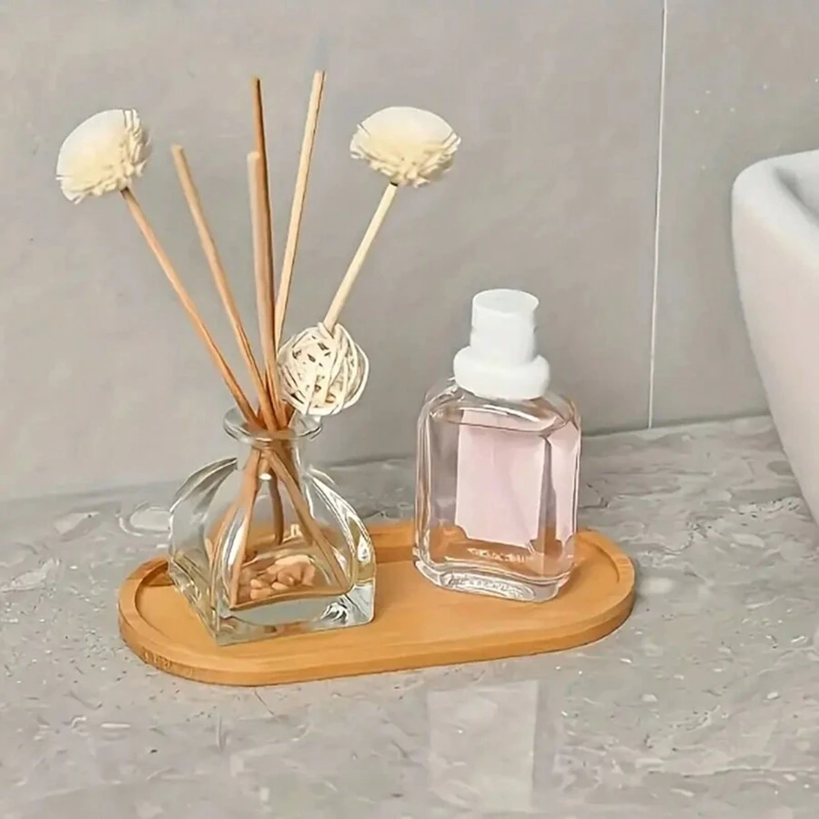 1 pièce Plateau décoratif de style bohème en bambou - motif géométrique elliptique, convient pour la salle de bain, la cuisine et la salle à manger - thème artistique, finition huilée - convient pour l'Aïd, le Ramadan, le Nouvel An islamique - sans électricité ni pile requise