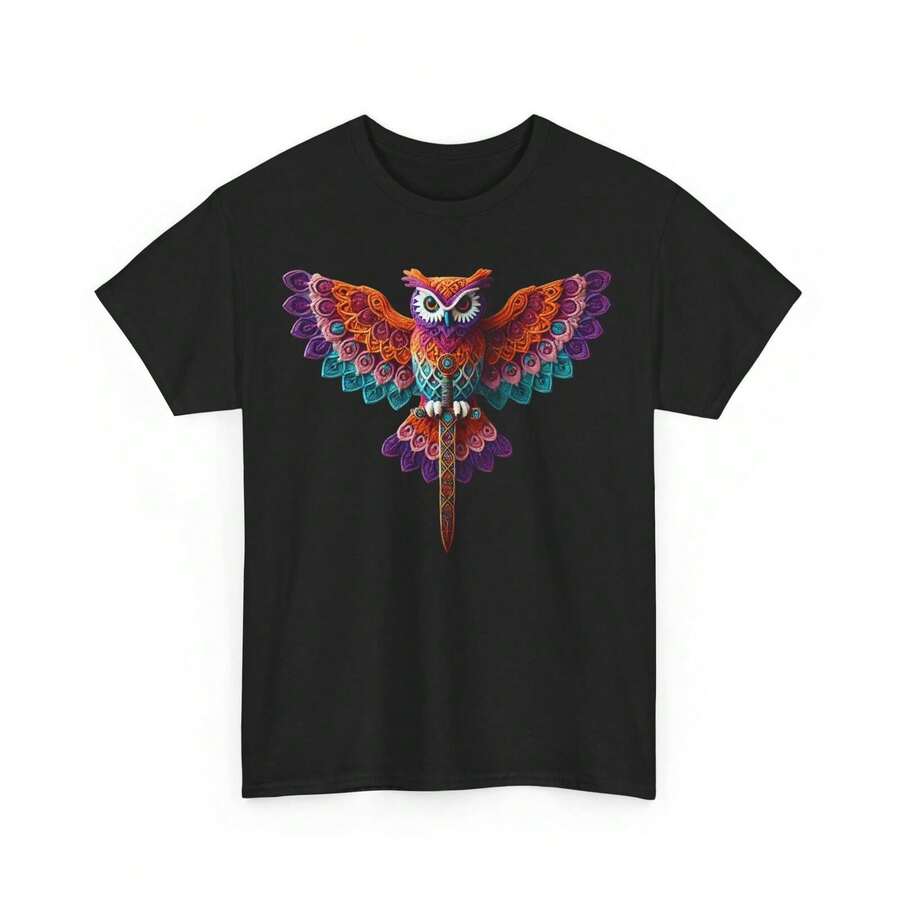 Knitted Owl T-Shirt – Vibrant Winged Yarn Creature Graphic Tee For Art Lovers