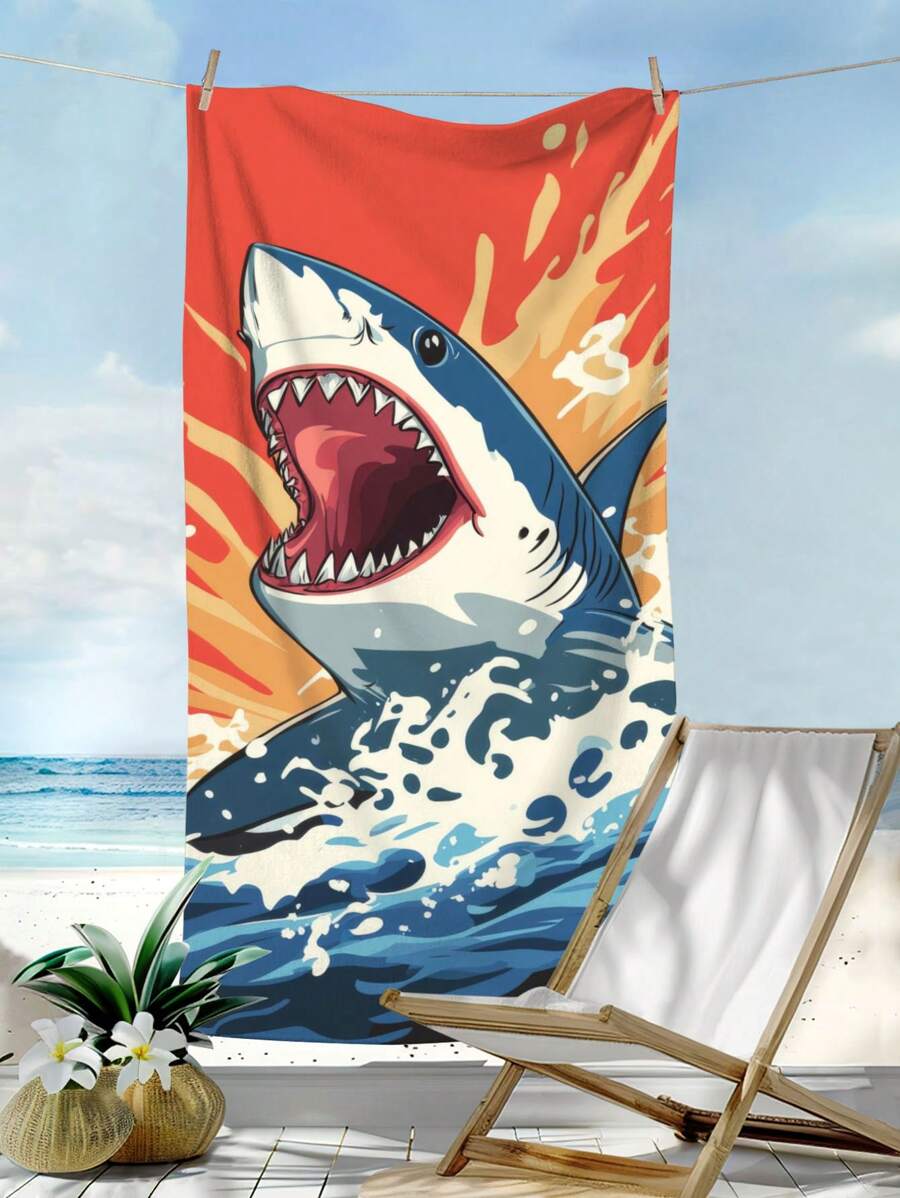 1 st microvezel haaienprint absorberende zwemstrandhanddoek voor vakantie, baden, buitenreizen zomer, vakantie