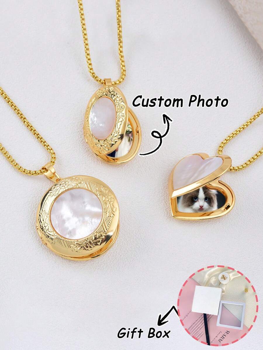 Customized Photo Locket Necklace, Personalized Pendant Necklace, New Year Gift, Birthday Gift, Anniversary Gift, Graduation Gift, Suitable For Parties And Daily Wear
