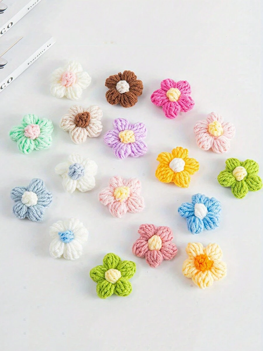 5 pièces de fleurs en crochet bouffantes finies à la main, matériel de transformation de miroir, fleurs décoratives pour miroir pied-de-biche, décoration de cadre de miroir au sol créative faite à la main, purement tricotées à la main, convient pour les vêtements, les parapluies, les rideaux, les patchs de tuyaux de climatiseur et l'embellissement