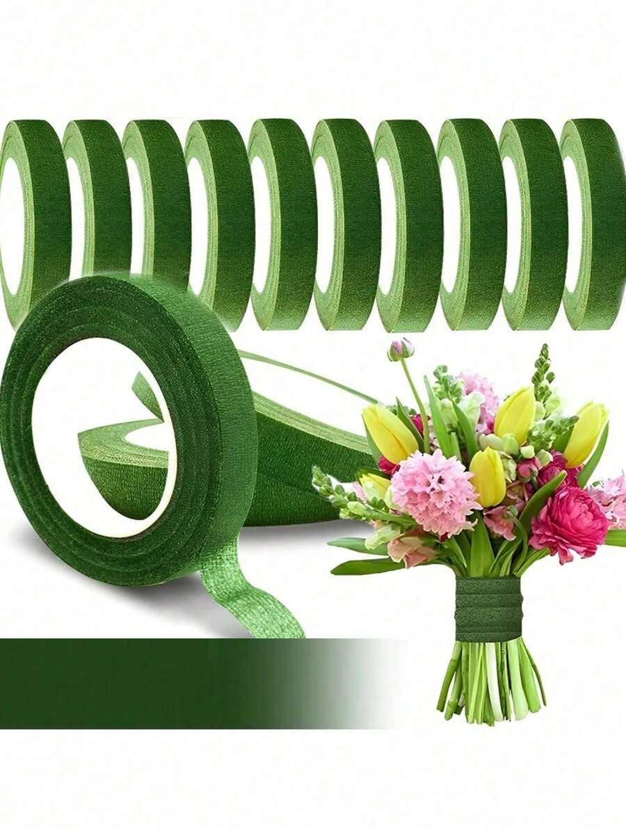 5rolls/2rolls/1roll Garden Floral Adhesive Tape,Self-Adhesive Stem Wrap Green Floral Tape For DIY Flower Arrangement, Florist, Weddings