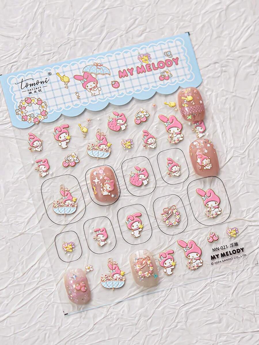 Sanrio Tomoni & Sanrio Collaboration Cartoon Nagelstickers, 5D Melody Pochacco Kuromi Nagelkunst Decals