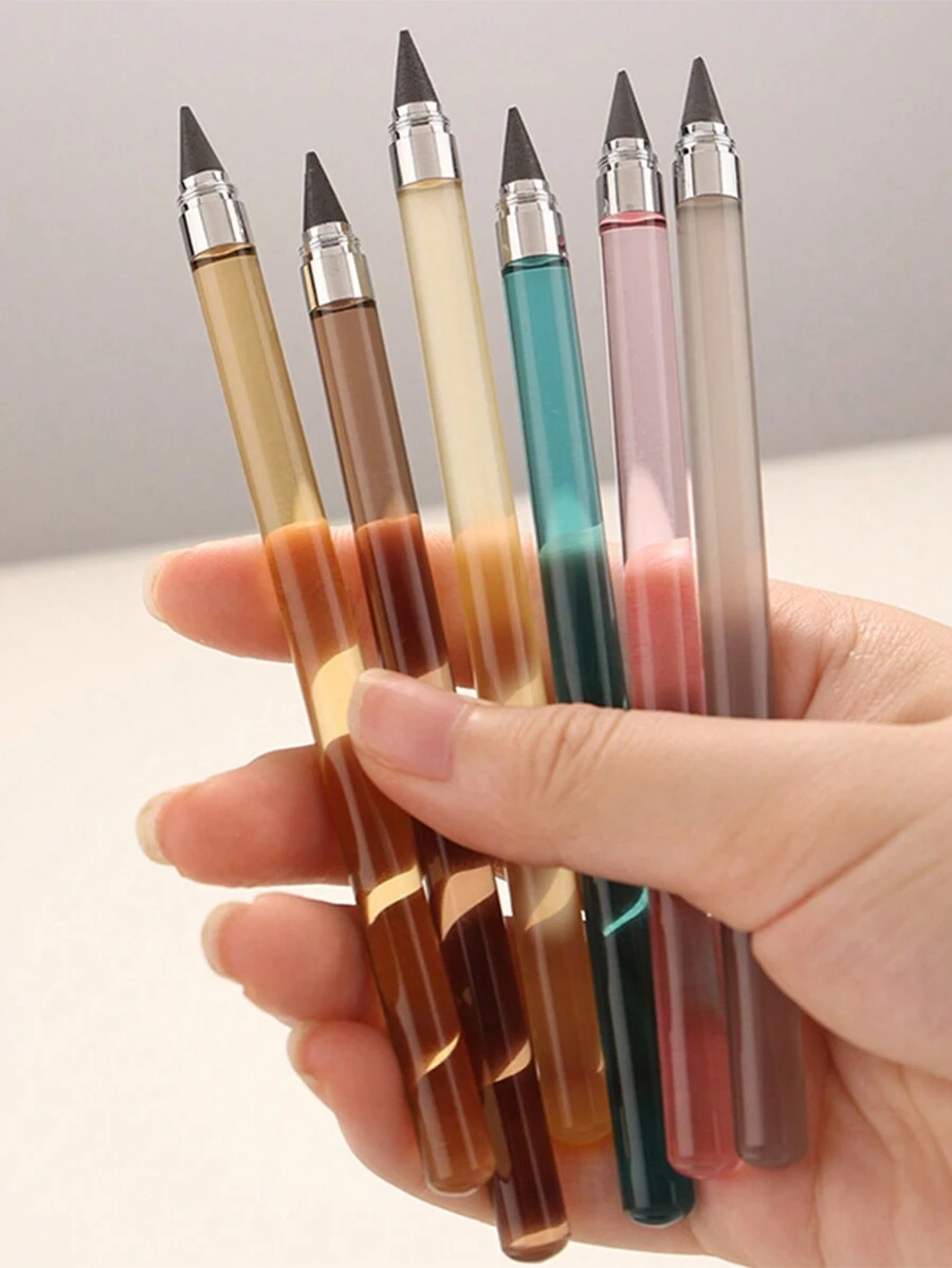 1 pieza Lápiz transparente de acrílico con mango duradero, irrompible, sin necesidad de afilar, para dibujar y escribir, suministro para estudiantes, de regreso a la escuela