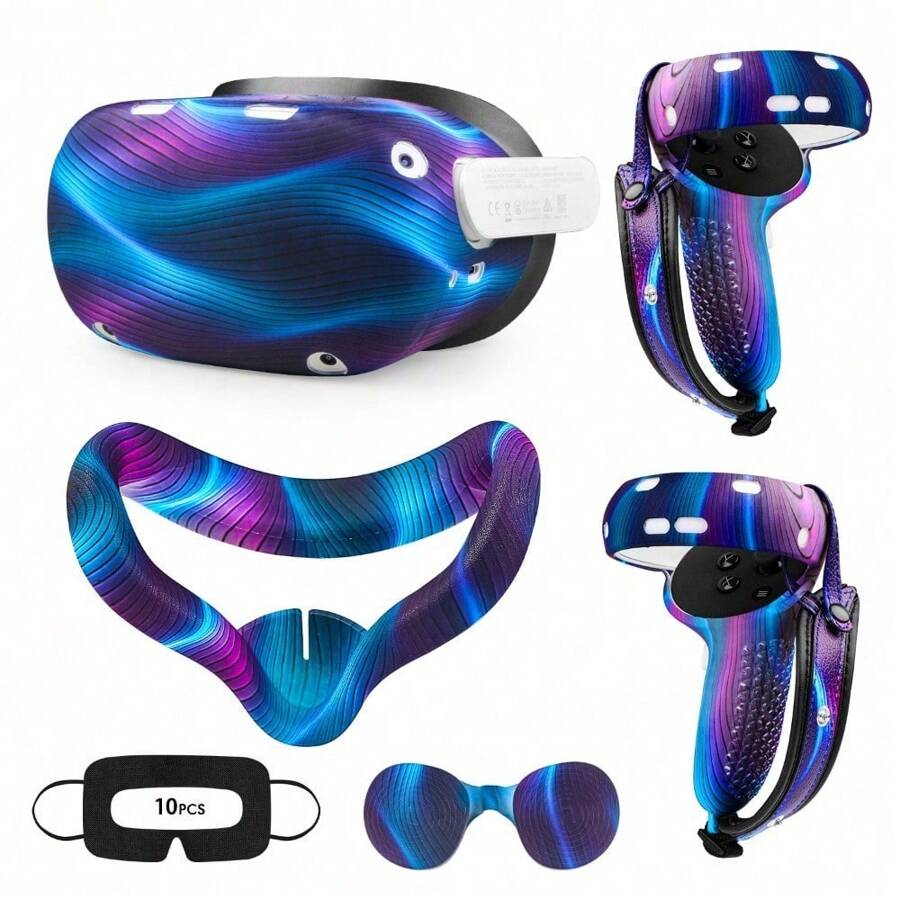 Accessories For Oculus Quest 2, VR Accessory Set For Meta Quest 2, Include Controller Grip Leather Cover, VR Shell Cover, Face Cover, Lens Cover And 10PCS Disposable Eye Cover