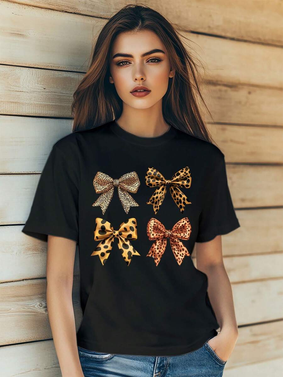 Women's Leopard Print Butterfly Flowers Leopard Retro Style Print T-Shirt Fashion Short Sleeve Round-Neck Slm Fit Tops Summer Casual Streetwear