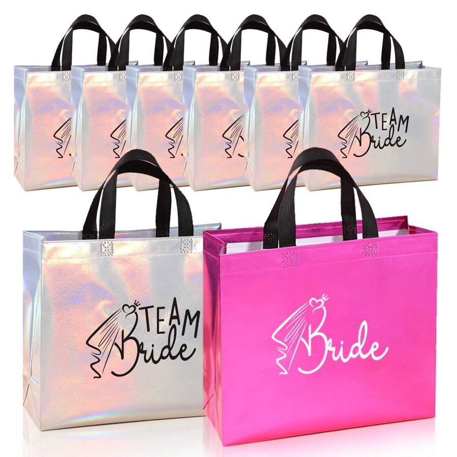 8pcs Bride/Bridal Party Favor Gift Bags, Wedding Decoration Gift Bags, Bridesmaid Gift Bags, Creative Wedding Decoration, Bridal Shower Novelty Sparkling Wedding Decor Gift Bags, Wedding Decor, Home Decor, Room Decor Party Favors Gifts Birthday Graduation Birthday Decorations Party Decorations