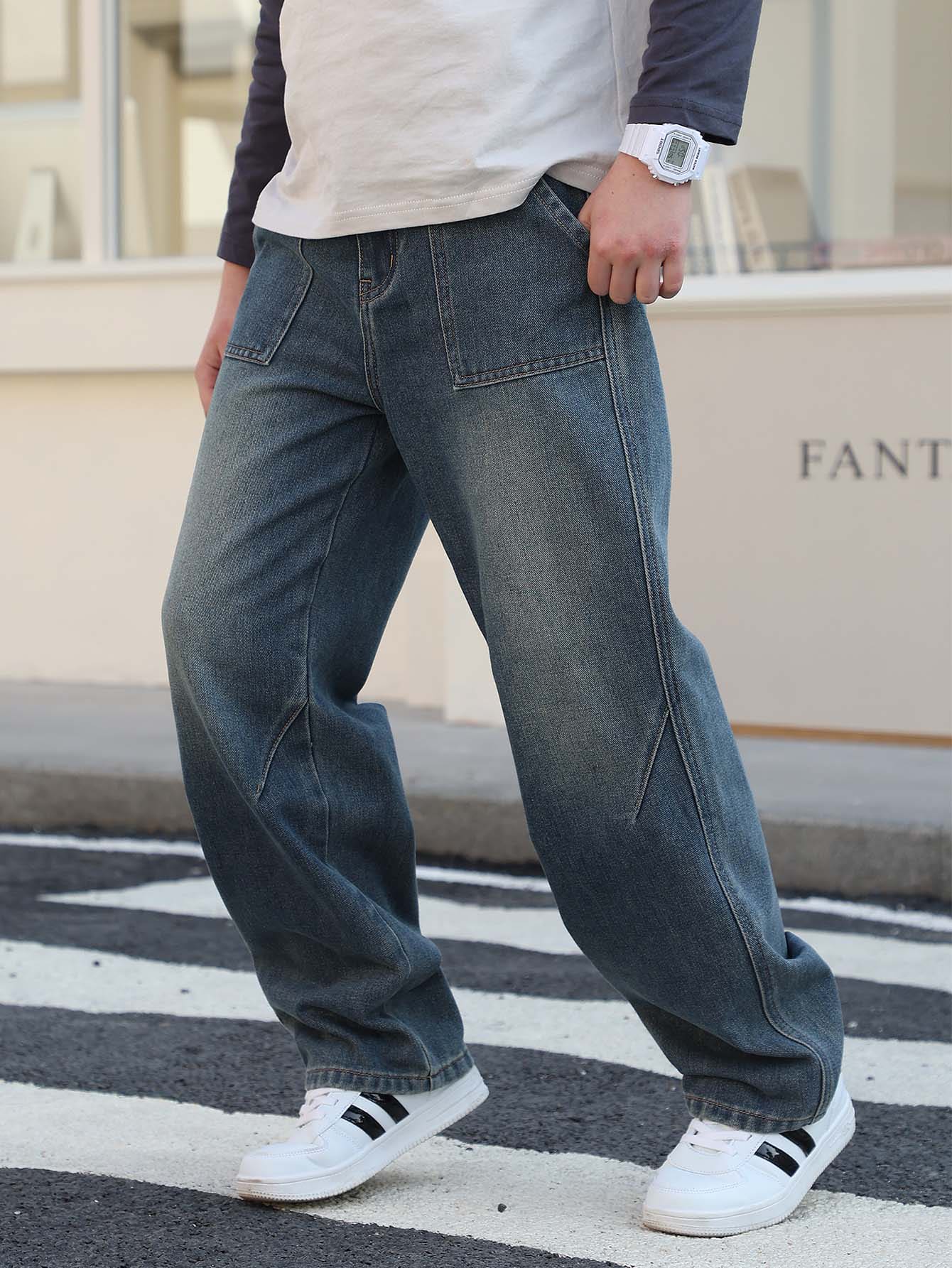 Jeans en denim lavé pour adolescents, nouveau pantalon casual à jambe droite pour garçons adolescents au printemps