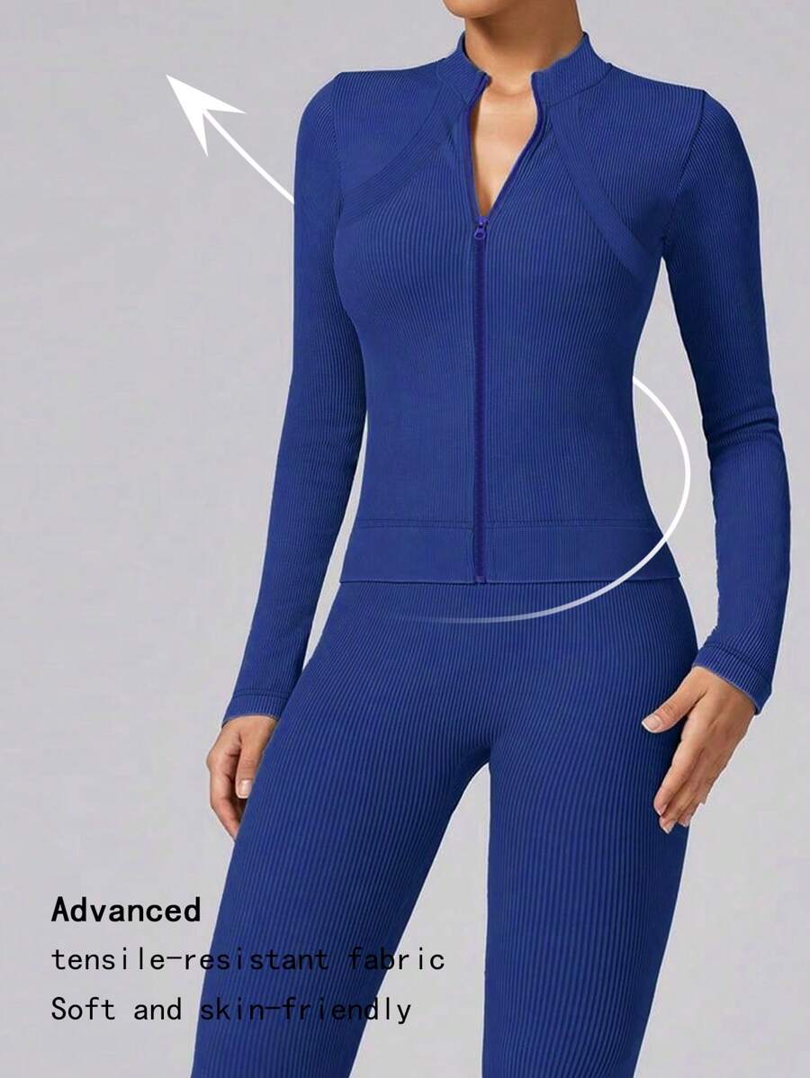 EVERVOLVE Women's Solid Color Slim Fit Zipper Long Sleeve Sports Top Suitable For Yoga Running Exercise