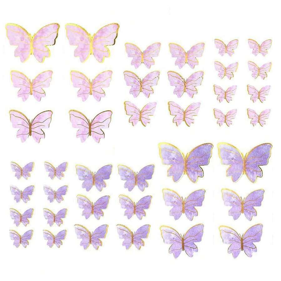 40Pcs Butterfly Cupcake Topper Pink Purple Gold, Lively 3D Butterflies For Cake Decor Birthday Anniversary Wedding Women Party Wall Food Decorations,Mixed Size