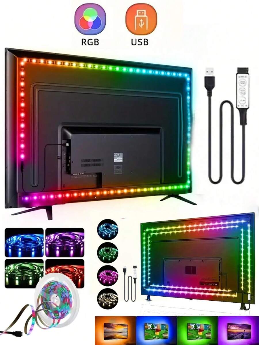 1PC RGB LED Strip LightsTV Background Decorate With 3-Key Controller - USB Powered, 5V 5050 For Home Decor, Living Room, Bedroom, TV Backdrop - Multicolor Party Home Decoration