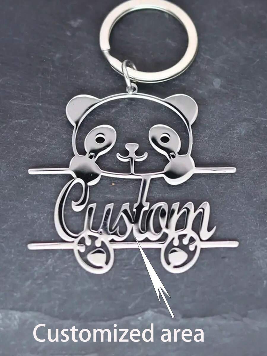 Portachiavi personalizzato in acciaio inossidabile con incisione a forma di panda - con nome e logo personalizzati, design carino di animale