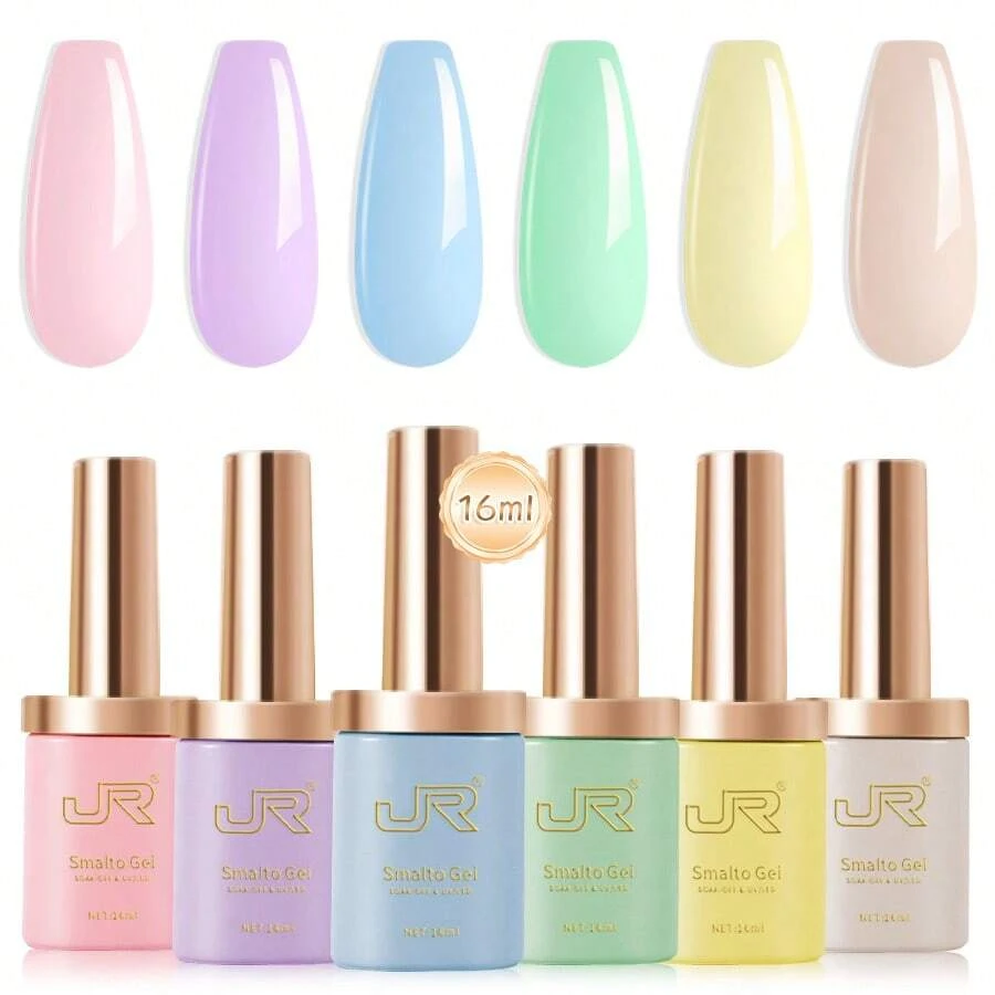 JR JR 6pcs 16ml Gel Nail Polish Set Including Red Pink Nude Gel Polish Kit UV LED Soak Off Polish Home DIY Top Coat Base Coat Gifts For Girl