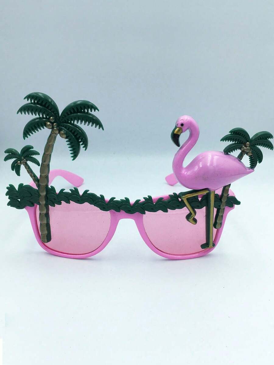 1pc Holiday Party Decoration Glasses, Hawaiian Sunglasses With Palm Tree, Flamingo, INS Beach Photo Prop Funny Dance Show Glasses (Handmade Painted, Normal Minor Flaws)