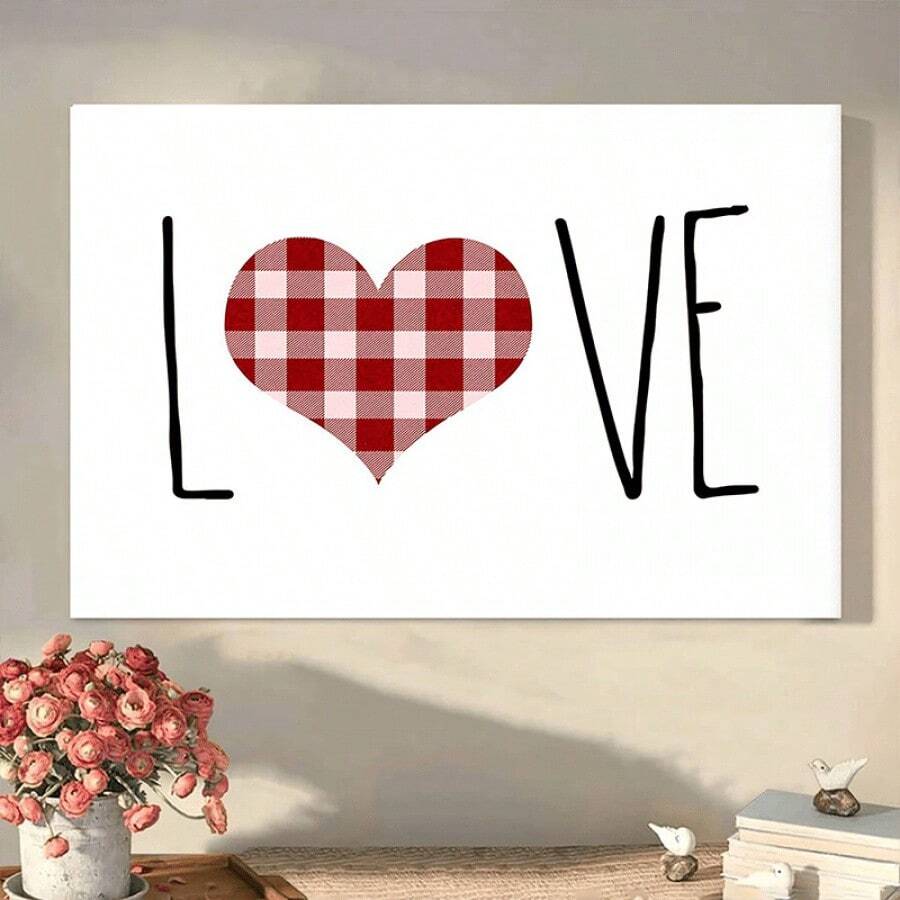 1 Pc Valentine's Day Wall Art Wooden Framed Canvas Painting - Thickness 2.25cm/0.9inch,Home Gift Decoration, Room Decoration Aesthetic, Wall Decoration Art, Perfect Gift, Autumn And Winter Wall Decoration, Living Room Decoration, Bedroom Decoration, Kitchen Decoration, Entry Decoration, Bathroom Decoration, Direct Wall Painting, High Quality Wall Painting Poster