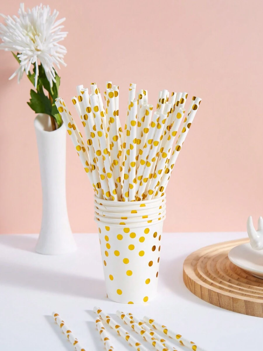 10/25/50/100 stuks witte papieren rietjes met gouden stippen, wegwerprietjes voor tafelgebruik voor verjaardagen, feesten, thuis, bars, drankwinkels, picknicks, feestartikelen en kerstcadeaus.